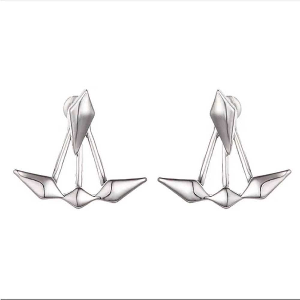 “Rebel” Geometric Unique 925 Sterling Silver Gold Minimalist Boho Stud Earring - Picture 3 of 4